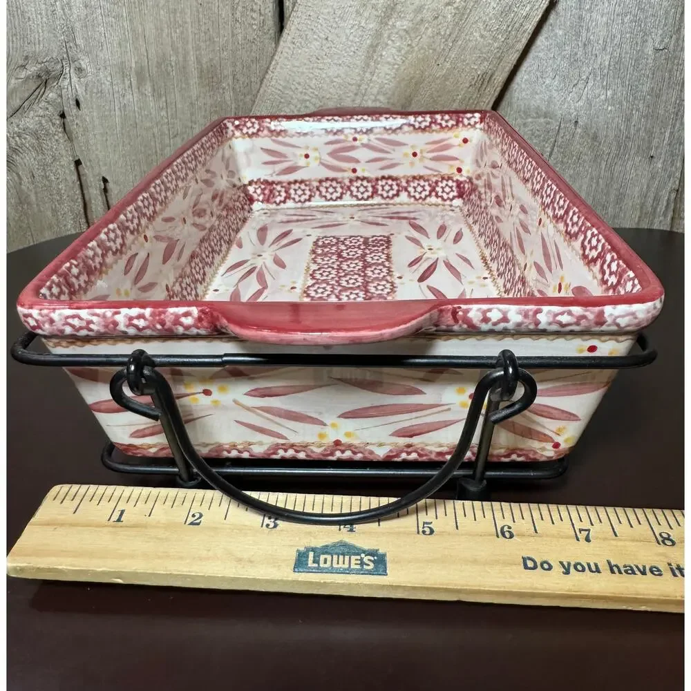 Temptations By Tara Old World Red 2.5 Quart Rectangle Baking Dish Rack Trivet